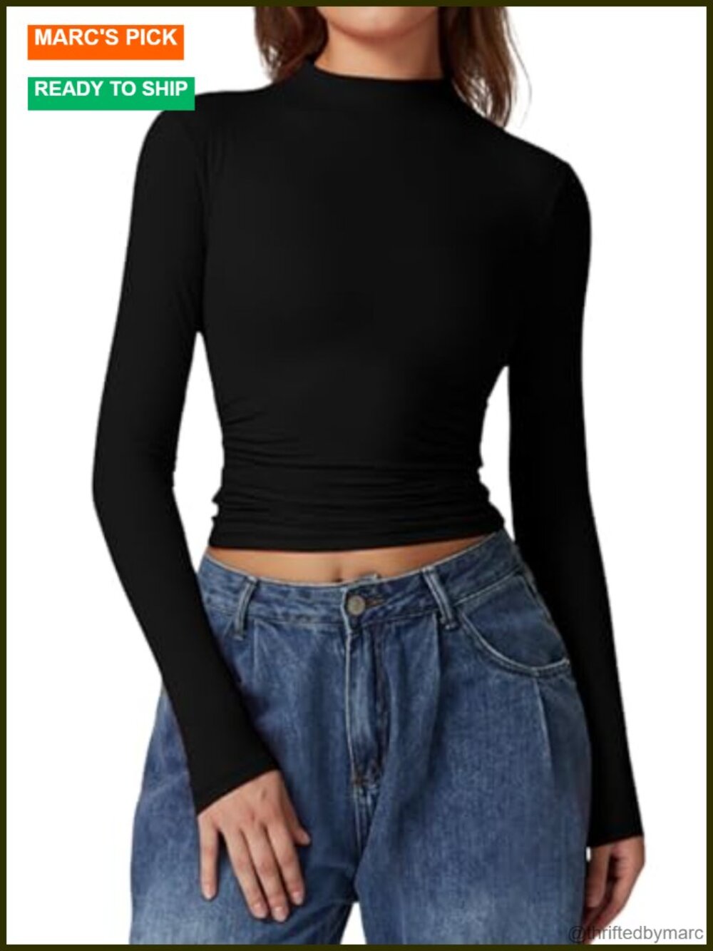 Womens Mock Neck Long Sleeve Top Double Lined Side Ruched Crop Tee Nylon High